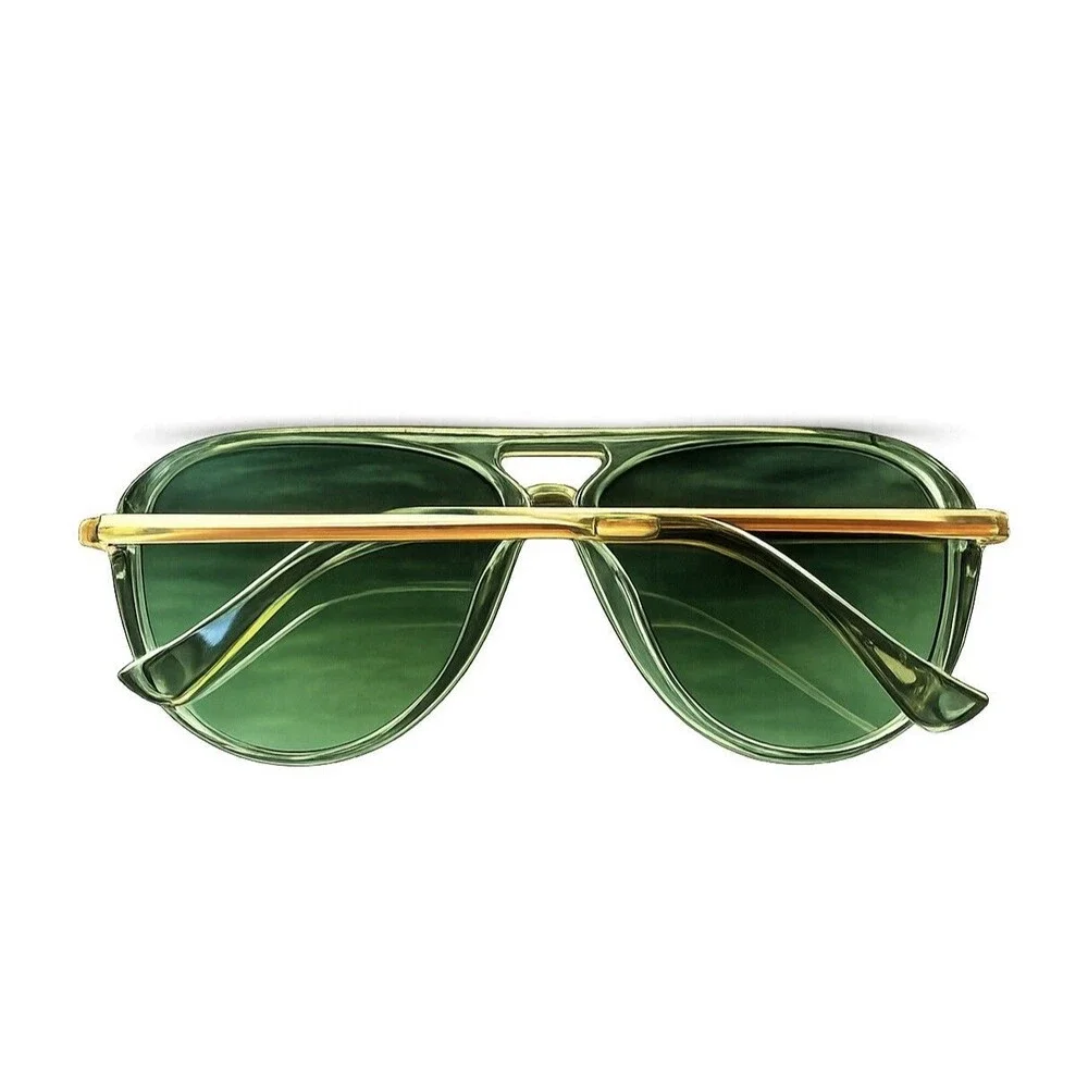 Women’s Vintage Style Green Aviator Sunglasses Gold Metal Frame Retro 70s UV400